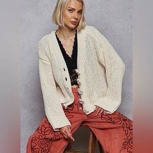Pol Oversized Cozy Cream Knit Cardigan